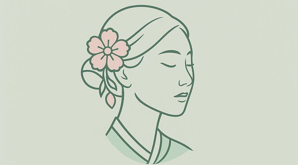 Illustration d'une femme avec une fleur rose chez KOREANSKIN à Casablanca, Casablanca-Settat, MA.