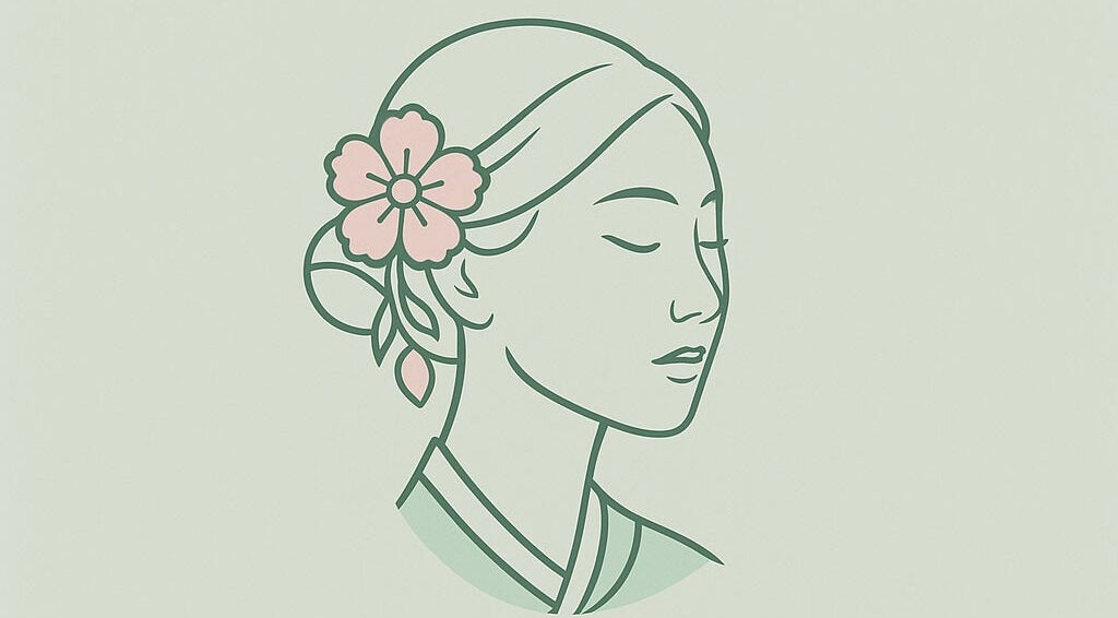 Illustration d'une femme avec une fleur rose chez KOREANSKIN à Casablanca, Casablanca-Settat, MA.