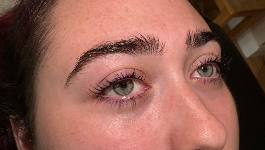 Close-up of perfectly styled eyebrows and lashes at Snatched studio, Kells, County Meath, IE.