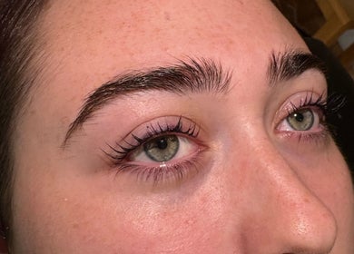 Close-up of perfectly styled eyebrows and lashes at Snatched studio, Kells, County Meath, IE.