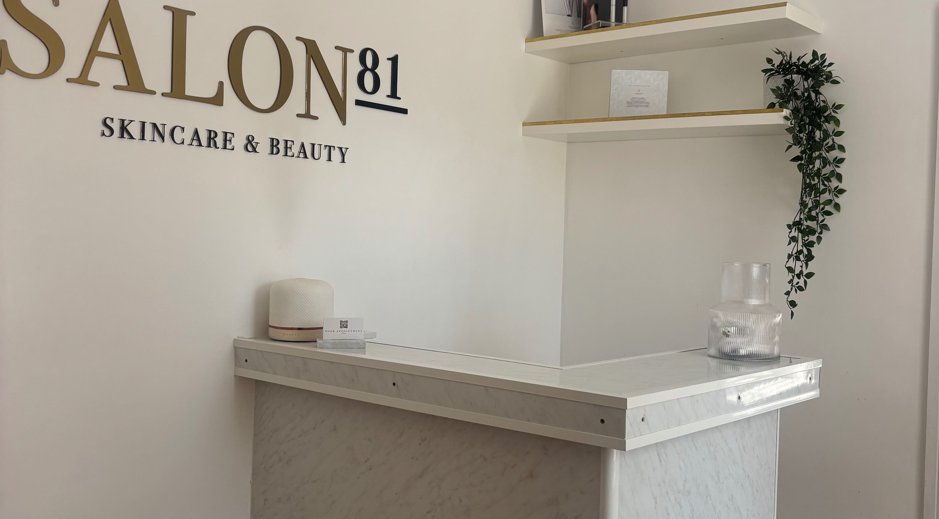 Gloss Beauty Aesthetics entrance with elegant marble counter in Peterborough, England, GB.
