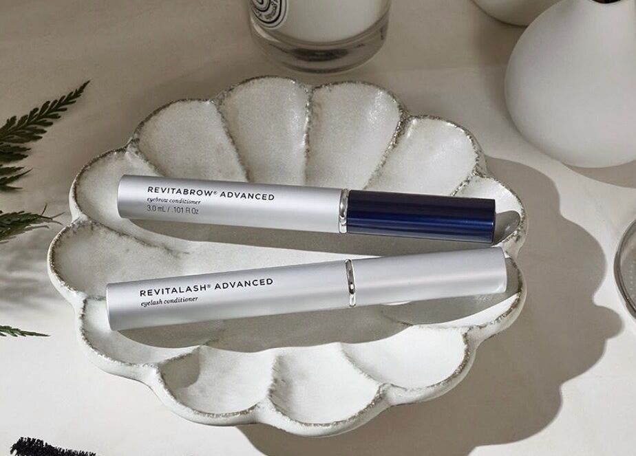 Revitalash products on elegant tray at Gloss Beauty Aesthetics, Peterborough, England, GB.