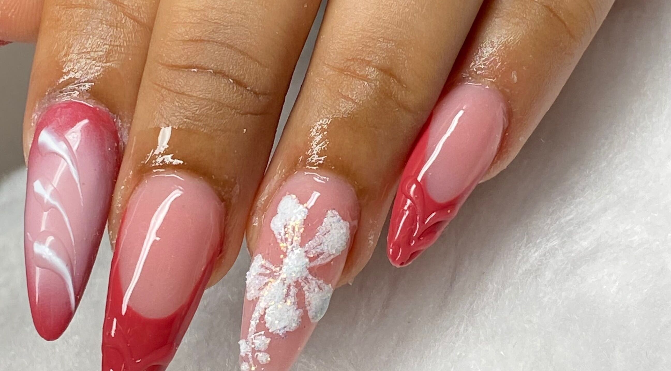 Elegant floral nail art at Pretty Perfect Studio, Lucas Street, Saint Philip, BB showcasing intricate designs.