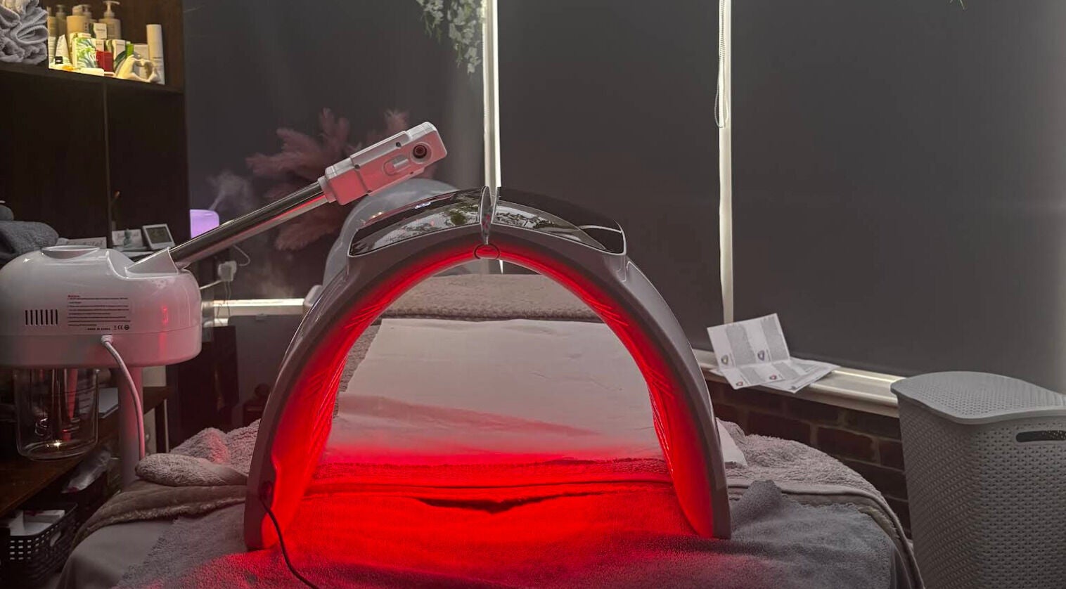 Infrared light therapy setup at Tranquility at Port Solent Japanese Head Spa and Swedish Massage, Portsmouth, England, GB.