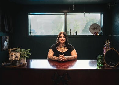 Reception desk with welcoming ambiance at Enchantress, Shelbyville, Tennessee, US.