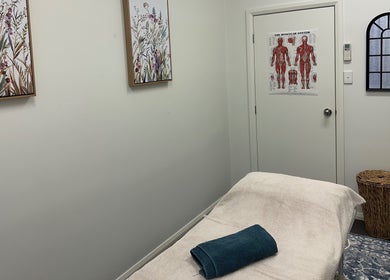 Calming treatment room at Gaia Holistic Therapies, Wagga Wagga, New South Wales, AU, featuring serene decor.