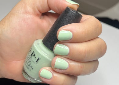 Fresh mint-colored manicure at GSkinStudio, Dieppe, New Brunswick, CA, showcasing vibrant nail polish.