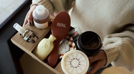 Selection of luxury hair products at Clipso Hair, Castlecrag, New South Wales, AU in an elegant display box.