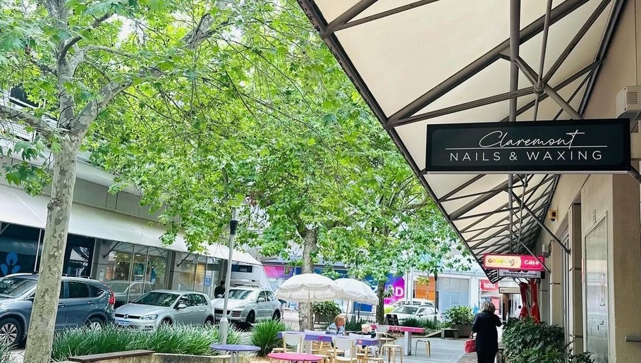 Charming street view of Claremont Nails & Waxing in Claremont, Western Australia, AU, surrounded by greenery.