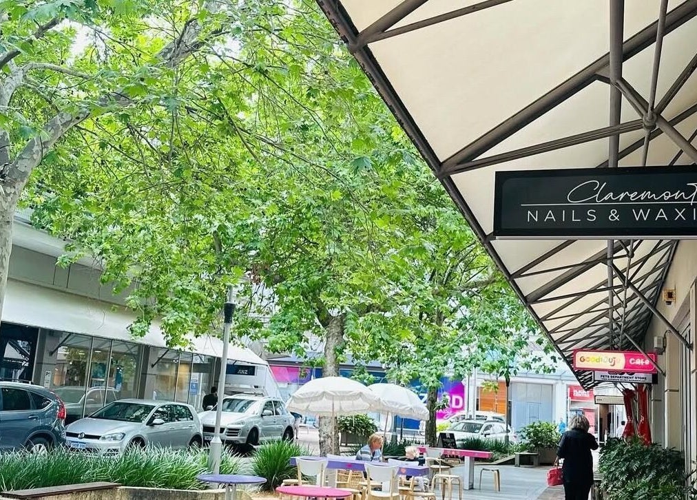 Charming street view of Claremont Nails & Waxing in Claremont, Western Australia, AU, surrounded by greenery.