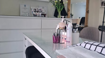 Elegant LKBeauty manicure station with tools and products in Preston, England, GB.