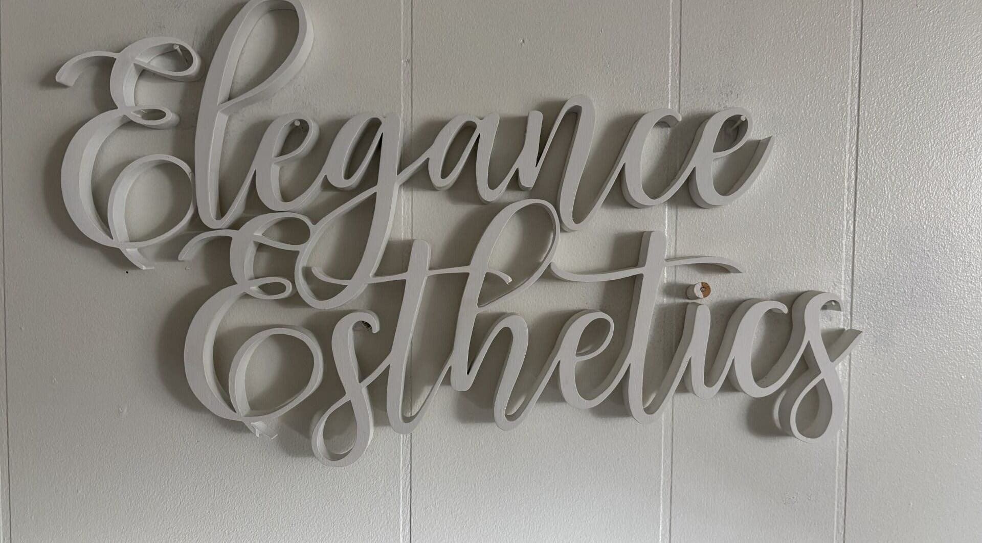 Elegant wall script of Elegance Esthetics at Simcoe, Ontario, CA, showcasing a chic venue decor.