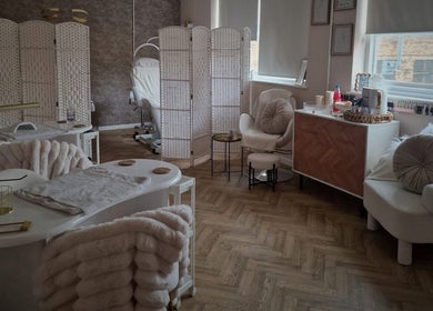 Elegant beauty room at Beautybyrumaysa, Stoke-on-Trent, England, GB featuring plush seating and treatment spaces.