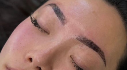 Close-up of expertly shaped eyebrows at Arch And Lash Co, Telford, England, GB.