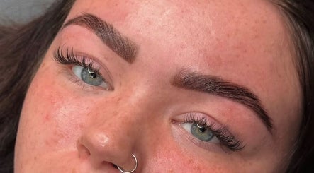 Close-up of expertly styled eyelashes and brows at Arch And Lash Co, Telford, England, GB.