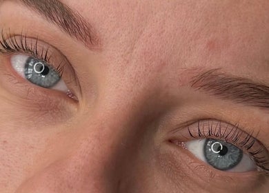 Close-up of enhanced lashes at Arch And Lash Co, Telford, England, GB.