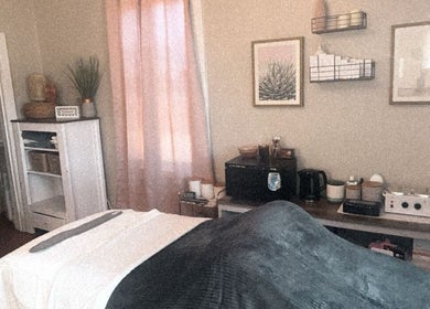 Relaxing treatment room at L.D Esthetics in Quincy, Illinois, US offers a welcoming and tranquil atmosphere.