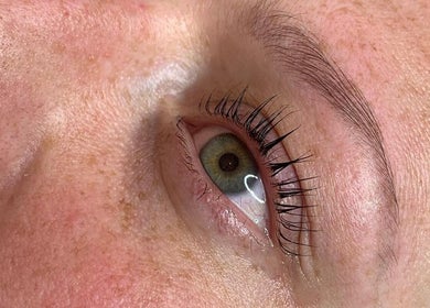Close-up of a beautifully enhanced eye at Radiant by Rosie, Bradford, England, GB.