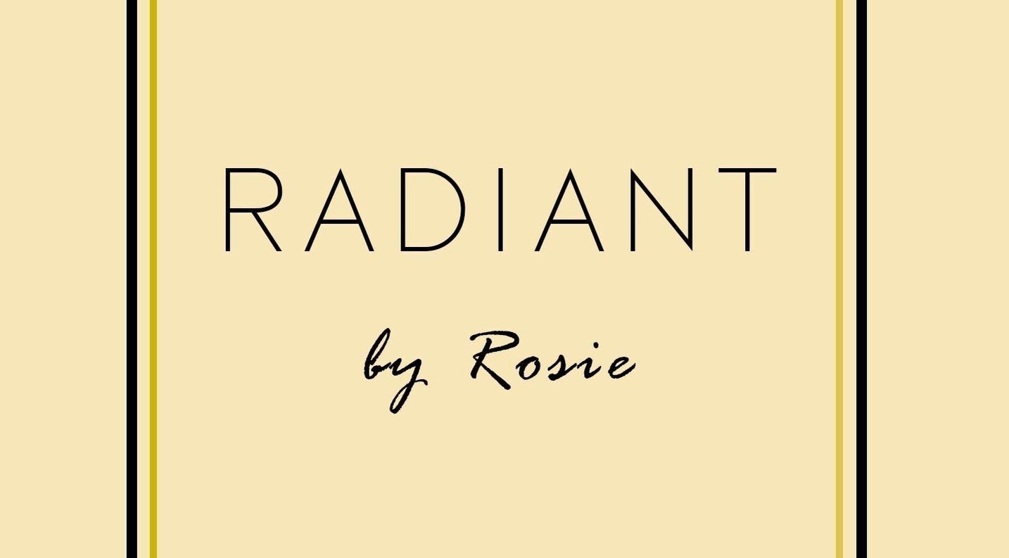 Radiant by Rosie logo at Bradford, England, GB, featuring minimalist design with black and gold accents.