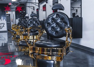 Luxurious barber chairs at London Clippers, Lake Zurich, Illinois, US highlighting modern elegance.