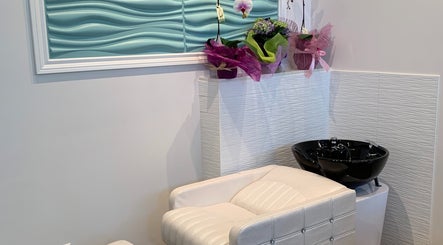 Modern washing station with stylish decor at 2nd Look Spa & Beauty Care, Vancouver, British Columbia, CA.