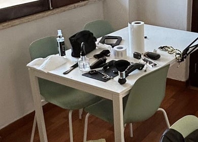 JSbarber tools on a table in Rio De Mouro, Lisboa, PT, showcasing professional barber equipment.