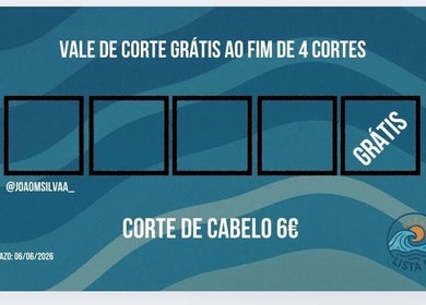 JSbarber loyalty card offer in Rio De Mouro, Lisboa, PT, featuring free haircut after four visits.