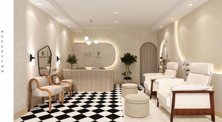 Elegant reception area of Ayawellnesshouse in Melbourne, Victoria, AU with plush seating and ambient lighting.