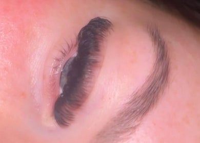 Closeup of expertly styled eyelashes at LashedbySophieAnne, Belfast, Northern Ireland, GB.