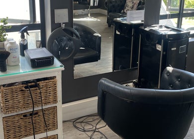 Modern styling station at Styled by Sandra @ Lush, Cape Town, Western Cape, ZA, with chair and vanity.