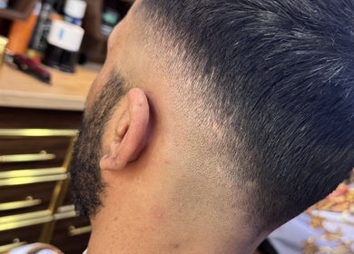 Close-up of a precision fade haircut at NBKTheBarber, located in Saint Helens, England, GB.