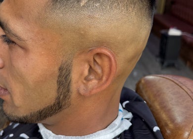 Close-up of a precision fade haircut at NBKTheBarber in Saint Helens, England, GB. Expertly groomed and styled.
