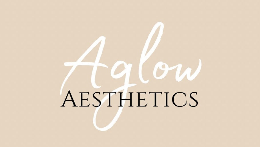 Logo of Aglow Aesthetics, Hyde, England, GB, showcasing elegant typography on a beige background.