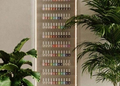 Colorful nail polish display at Maison Palkè Luxury Ladies Salon in Dubai, Dubai, AE.