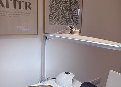 Elegant nail station at Nailsbyjessie in Aberdeen, Scotland, GB, showcasing modern decor and professional equipment.