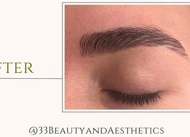 Transformed eyebrows at 33 Beauty and Aesthetics, Ilkeston, England, GB. Natural and refined look after treatment.