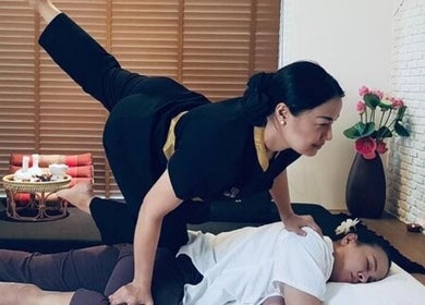 Thai massage session at Third Eye Peace Spa, Dubai, AE showcasing relaxation and wellness services.