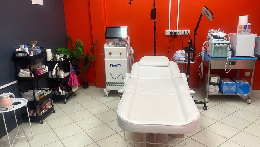 Treatment room at Adams House of Aesthetics, Roseau, Saint George Parish, DM, with modern equipment and supplies.