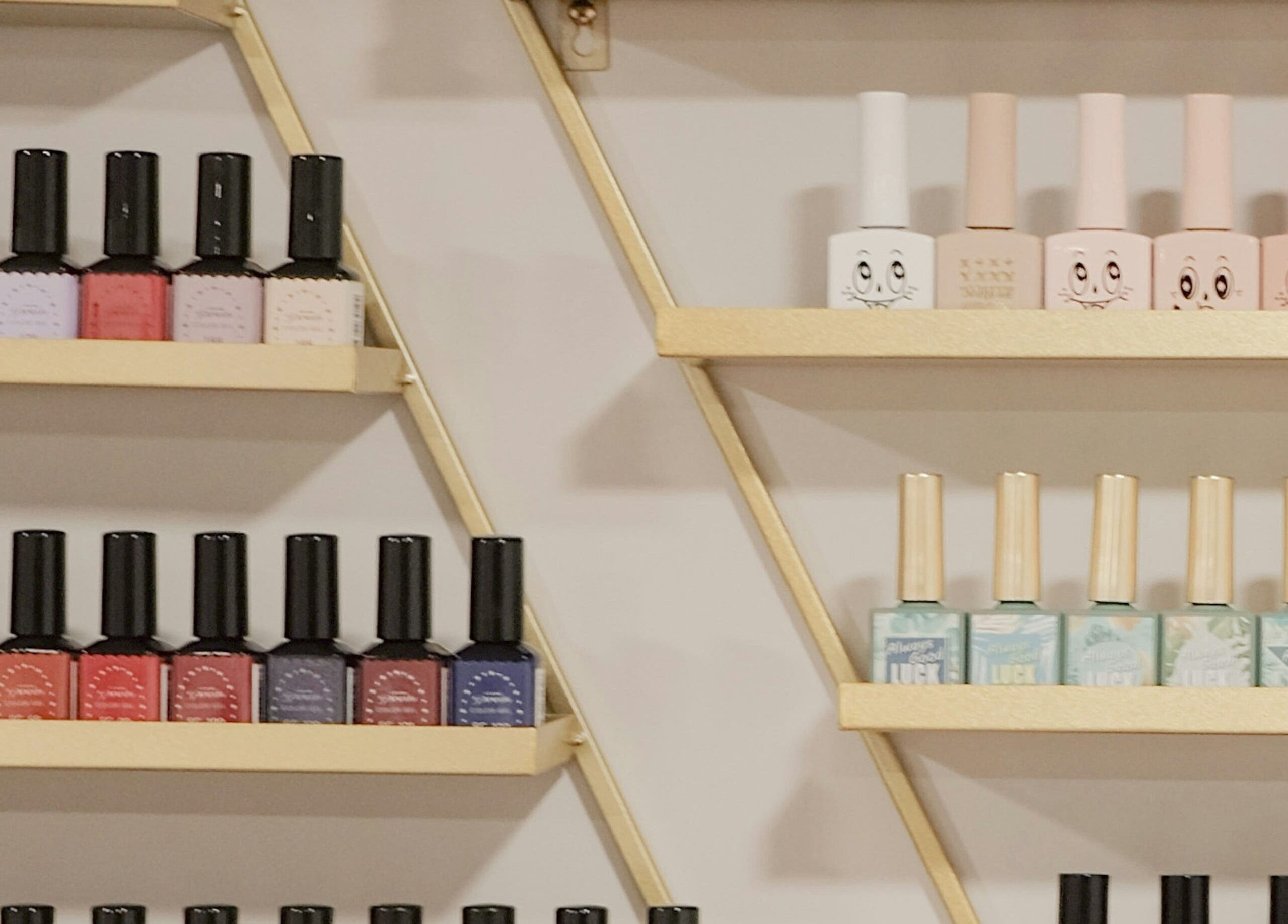 Colorful nail polish display at Kulture Beauty Art, London, England, GB.