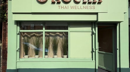 Roukh Thai Wellness Prestwich entrance with green facade, located in Prestwich, England, GB.