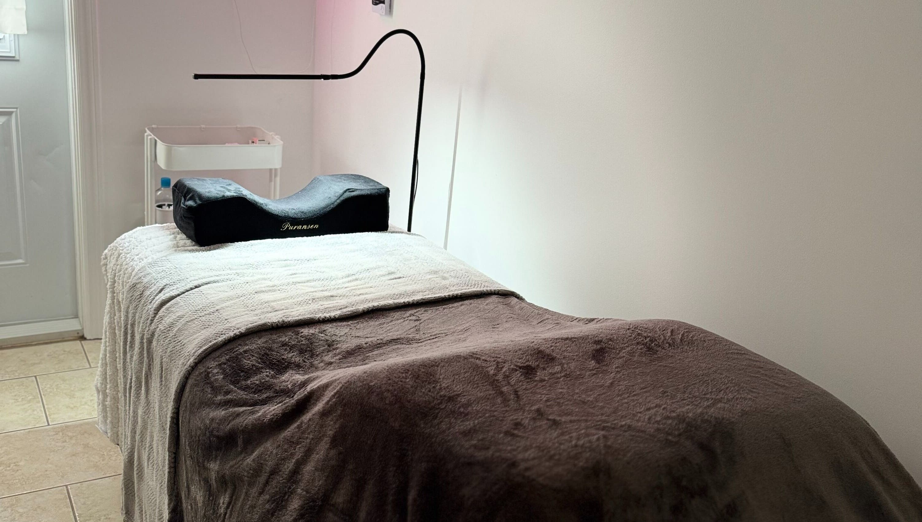 Relaxing treatment room at Lashes By Asia in Fall River, Nova Scotia, CA.