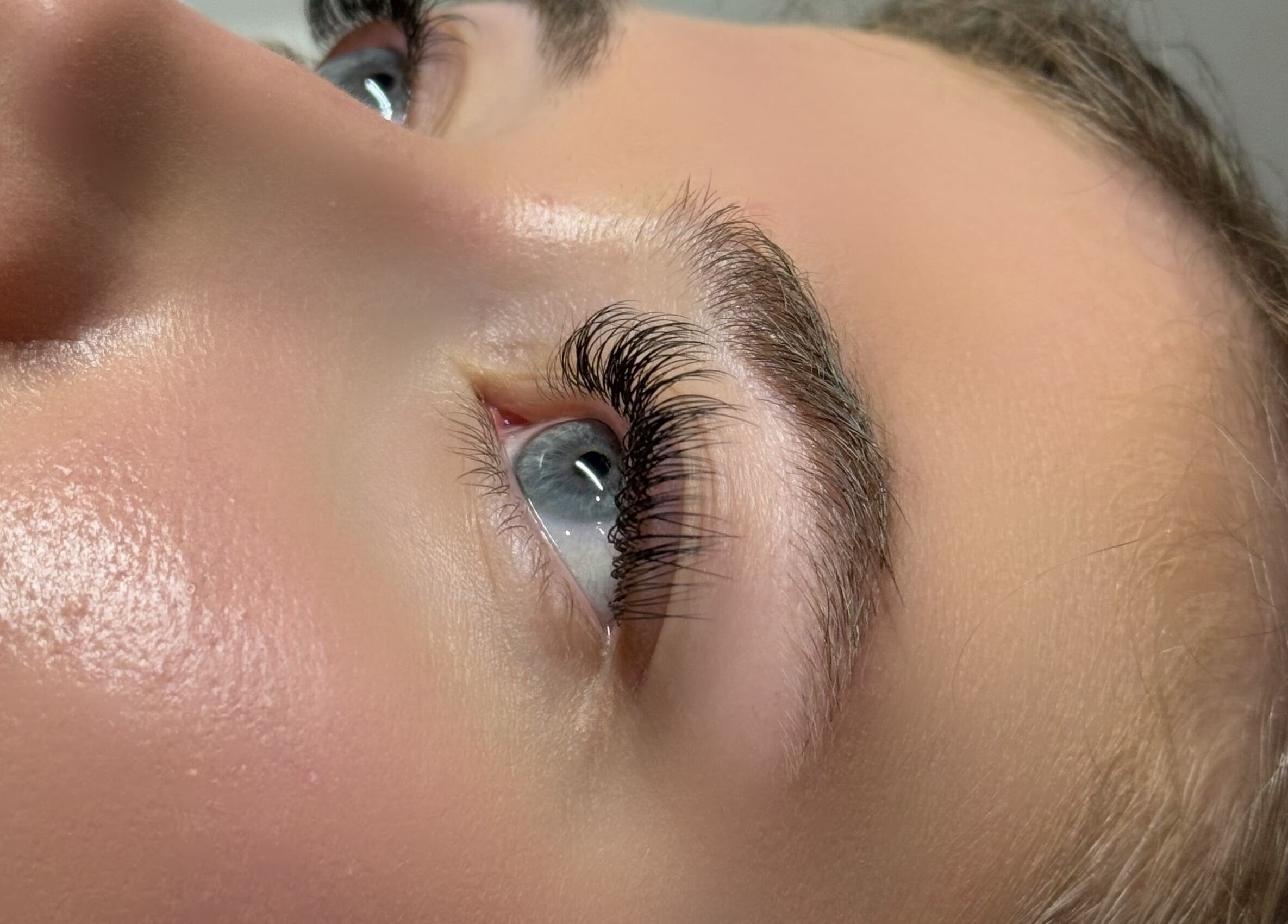 Close-up of lifted lashes from Lashes By Asia in Fall River, Nova Scotia, CA, highlighting detailed eyelash work.
