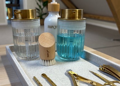 Beautybyjessicaralph's manicure essentials displayed in Clevedon, England, GB studio.