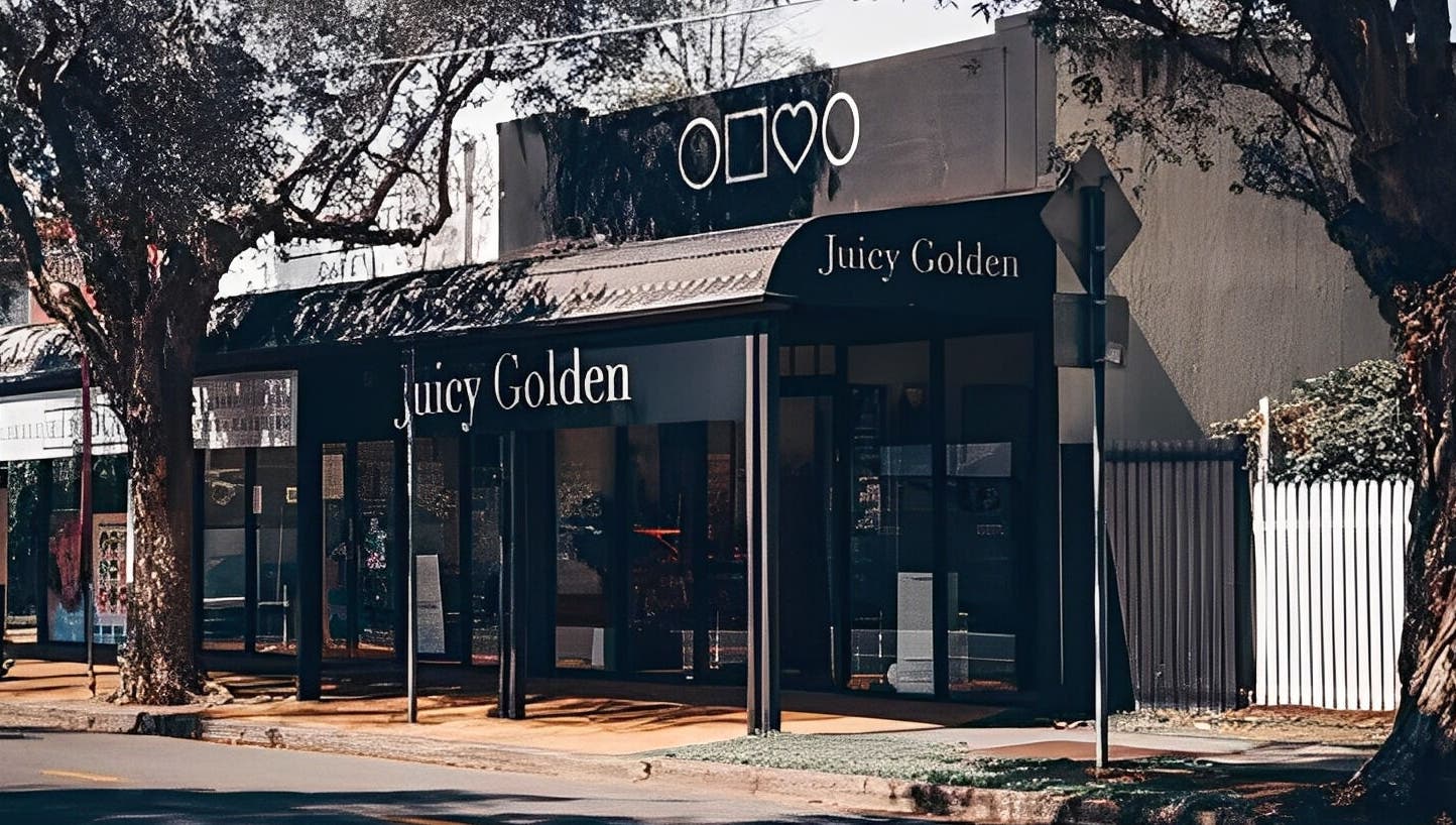 Street view of Juicy Golden beauty venue in Brisbane, Queensland, AU under leafy trees.
