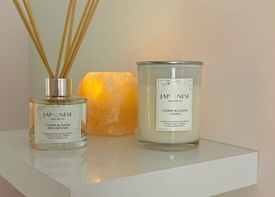 Elegant reed diffuser and candle set at Cherry Blossom Spa, Leyland, England, GB, enhancing serenity.