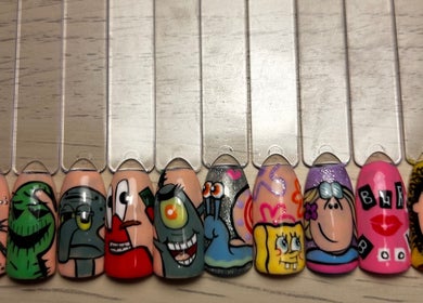 Fun cartoon-themed nail art at Gels By Em - The Ladies Room Lytham, Lytham Saint Annes, England, GB.