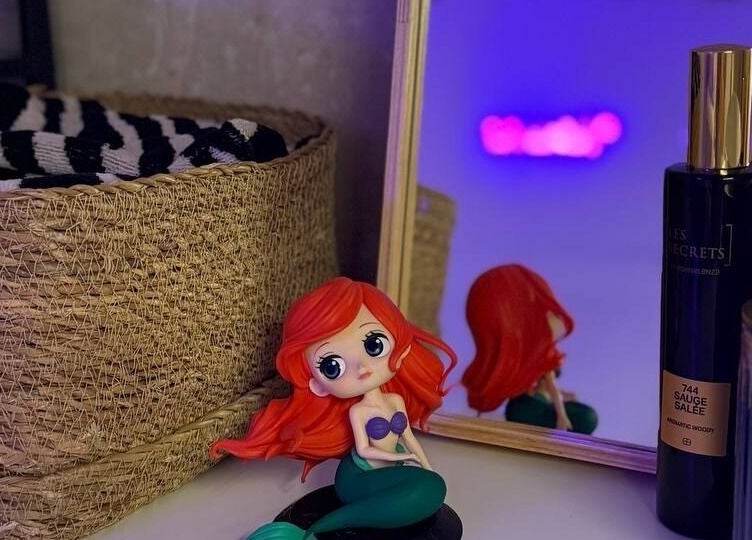 Decorative mermaid figurine and beauty products at Valeria’s BEAUTY LAB in Badalona, Catalunya, ES.