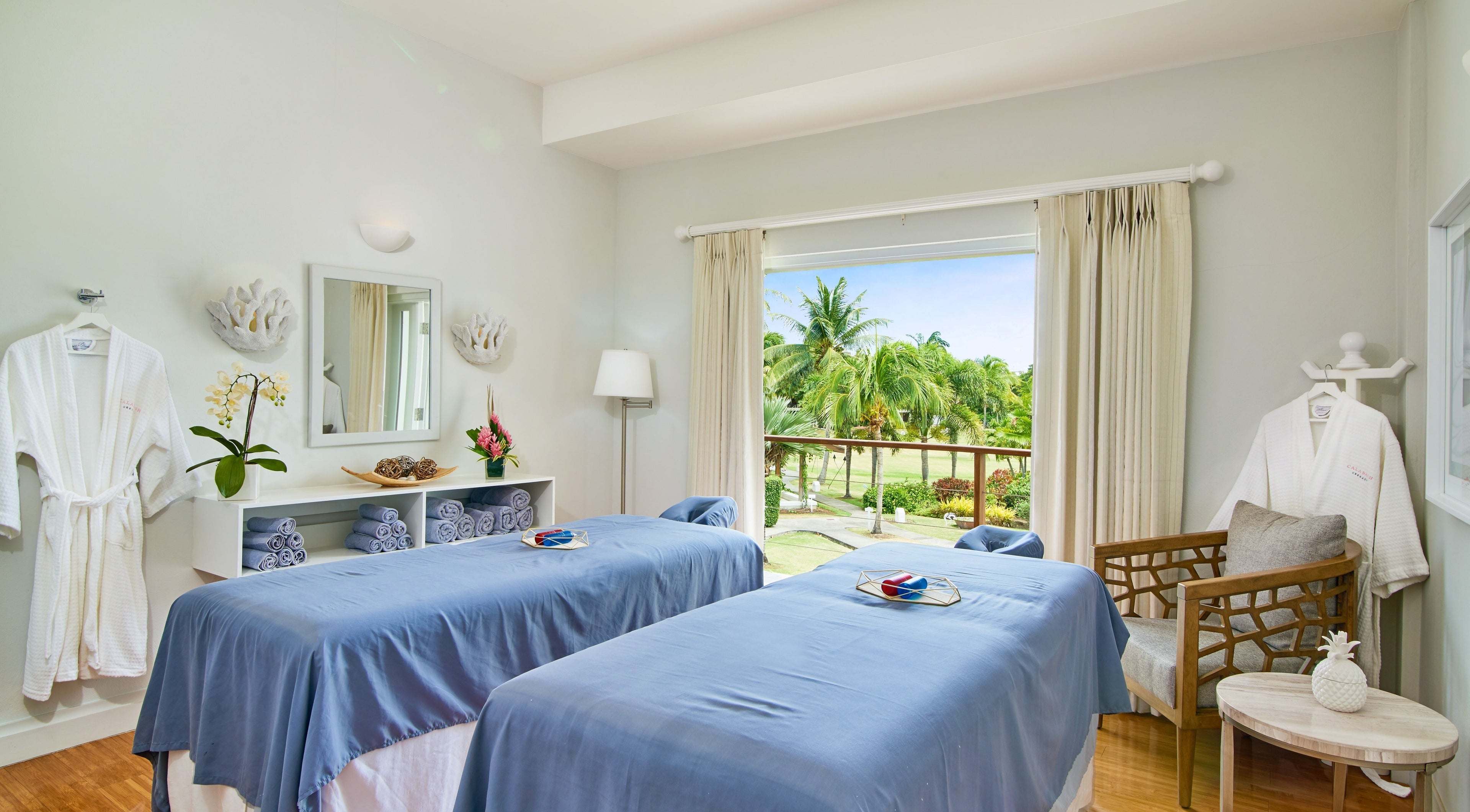 Soothing massage room at The Spa at Calabash with garden view in Saint George's, Saint George, GD.