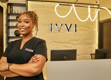 Friendly staff at IVVI reception in Lekki, Lagos, NG ready to welcome clients.
