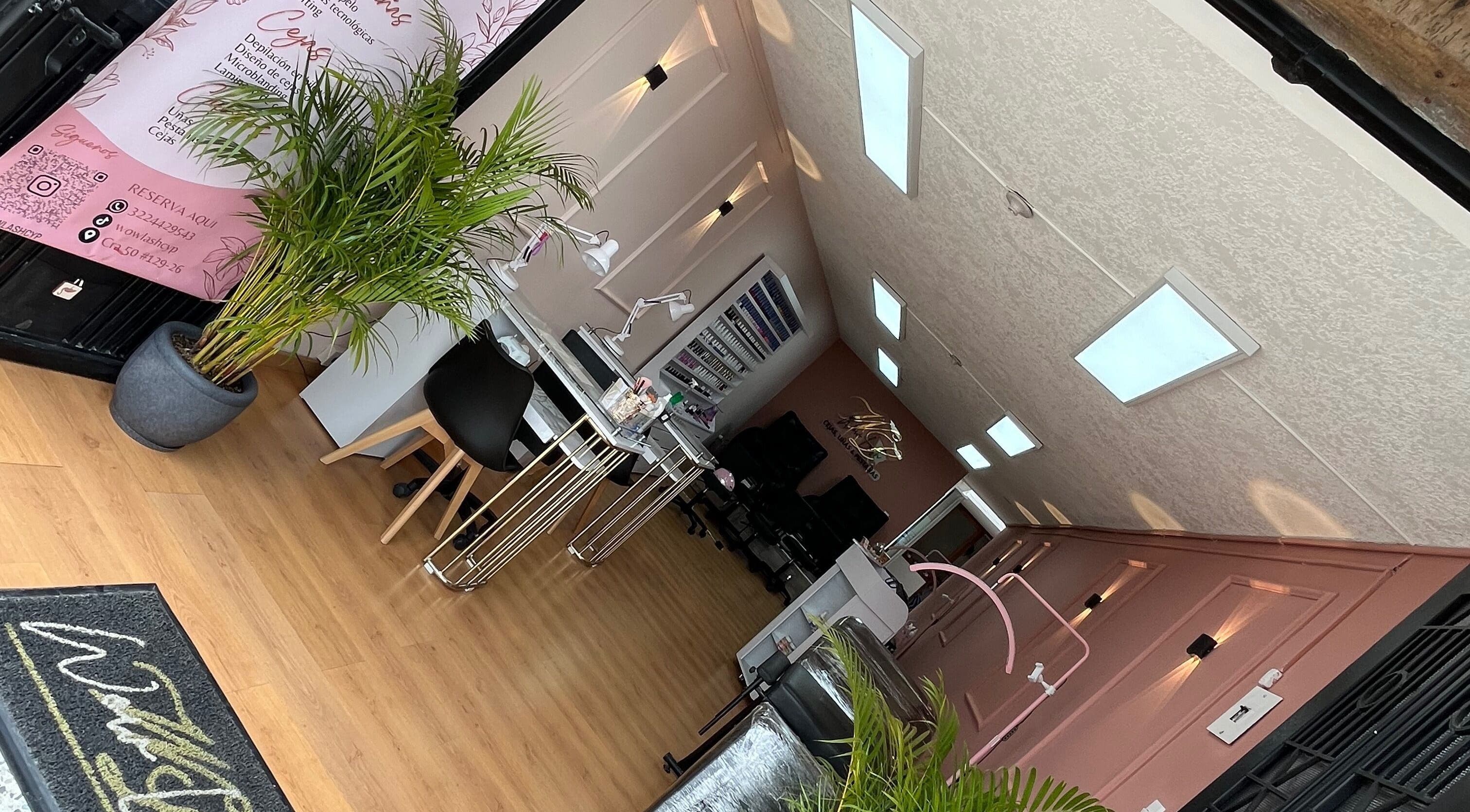 Interior elegante de Wow Lash en Bogotá, Bogotá, CO con decoración moderna y plantas.